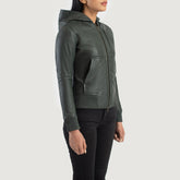 Wybion Green Leather Hooded Bomber Jacket